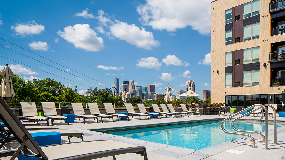Rooftop pool and lounge chairs