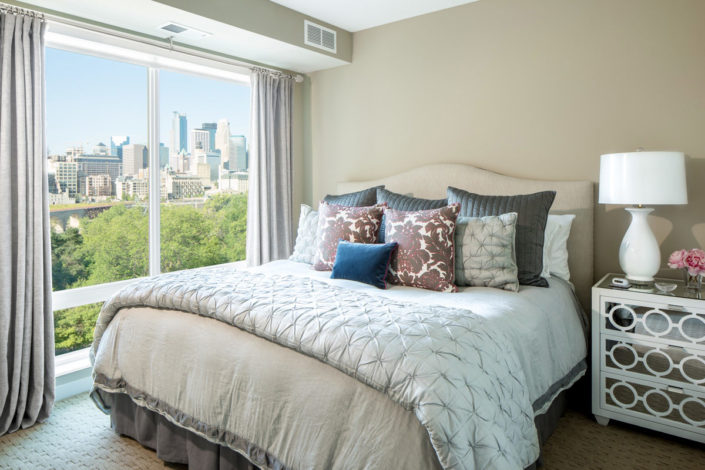 Master bedroom with views of the downtown skyline